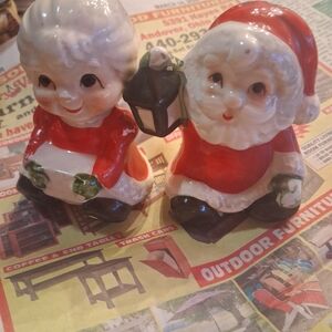 Holiday Ceramic Santa Figurine Set - Red and White